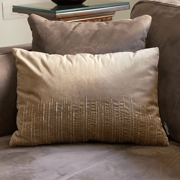 Sadyaska Decorative Grandeur Champagne Velvet 12x18 1 Pcs Cushion Cover