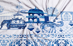 Spaces Shubha Blue Pottery Airy Blue Traditional Floral 300TC Cotton Super King Bed Sheet Set | 1085775 Airy Blue