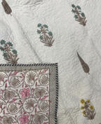Jaipuri Cotton Quilted Bedcover | Multicolor Floral Buta Print | Premium King Size