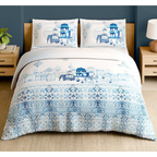 Spaces Shubha Blue Pottery Airy Blue Traditional Floral 300TC Cotton Super King Bed Sheet Set | 1085775 Airy Blue