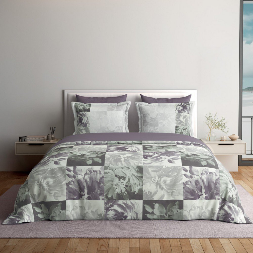 D'Decor Platinum AW25 Bloom Frame Purple Sage Floral Digitally Printed 5-Piece Double Bedsheet Set | RP227 Bloom Frame Purple Sage