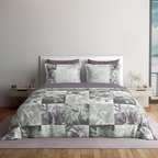 D'Decor Platinum AW25 Bloom Frame Purple Sage Floral Digitally Printed 5-Piece Double Bedsheet Set | RP227 Bloom Frame Purple Sage