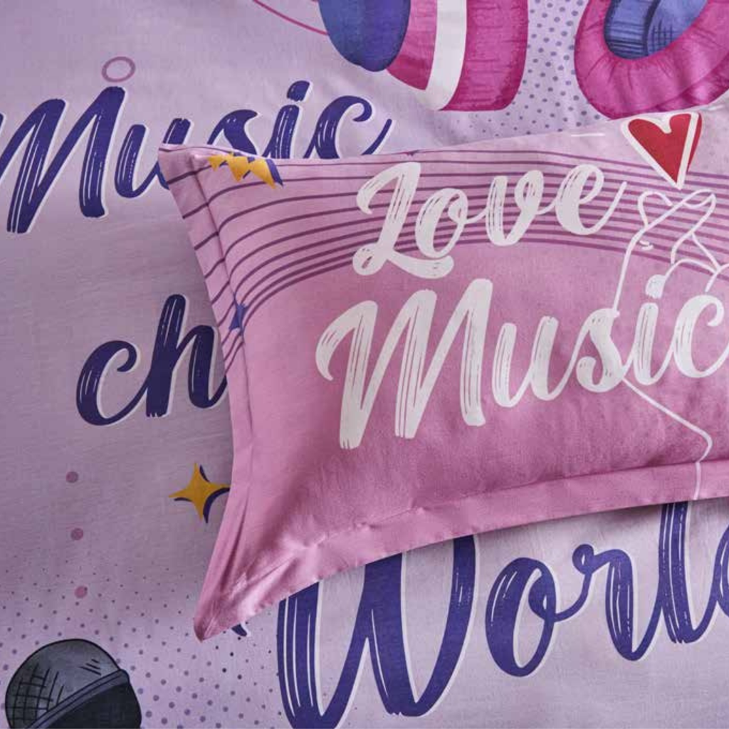 D'Decor Kids Zone Music Mystic Violet Digital Print Cotton Bedsheet Set