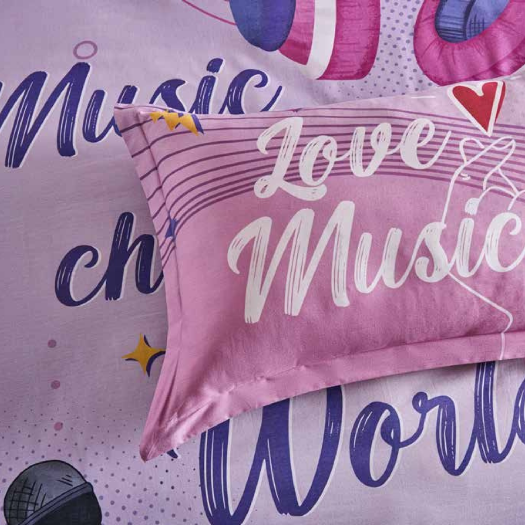 D'Decor Kids Zone Music Mystic Violet Digital Print Cotton Bedsheet Set