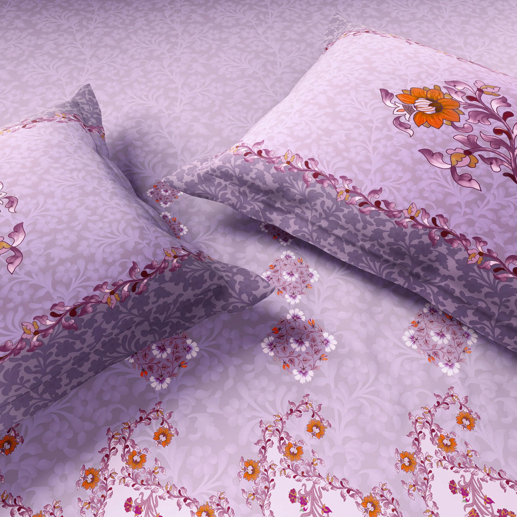 Spaces Shubha Papier Mâché Lavender Fogg Traditional 3-Dimensional Art 300TC Cotton Super King Bed Sheet Set | 1085770 Lavender Fogg