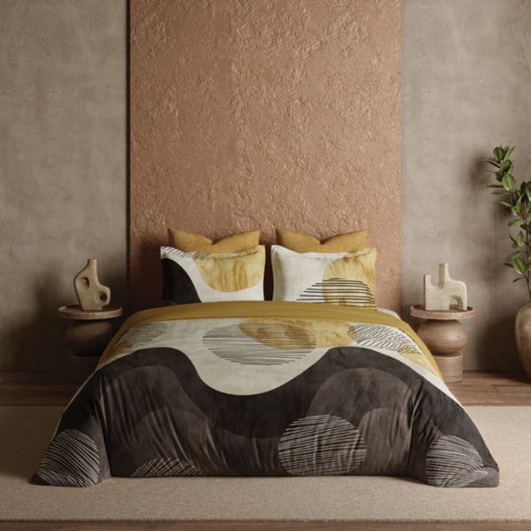 D'Decor African Vibes Sapphiire Antique Gold Abstract Digitally Printed 5-Piece Double Bedsheet Set | AV03 Antique Gold