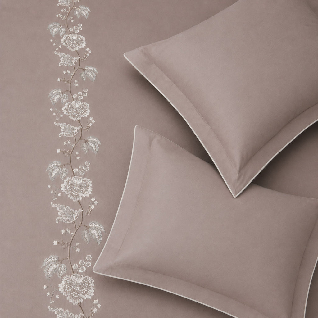 Sansaar by DDdecor Large Bedsheet Set with 2 Pillow Covers - Peonia - Mushroom - Embroidered - 1 Pc