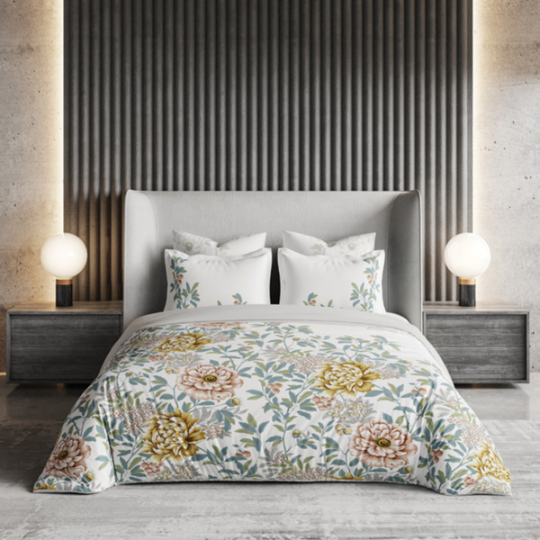 D'Decor Premier Floral Heaven Blue Mist Floral Digitally Printed 5-Piece Double Bedsheet Set | RM161 Blue Mist