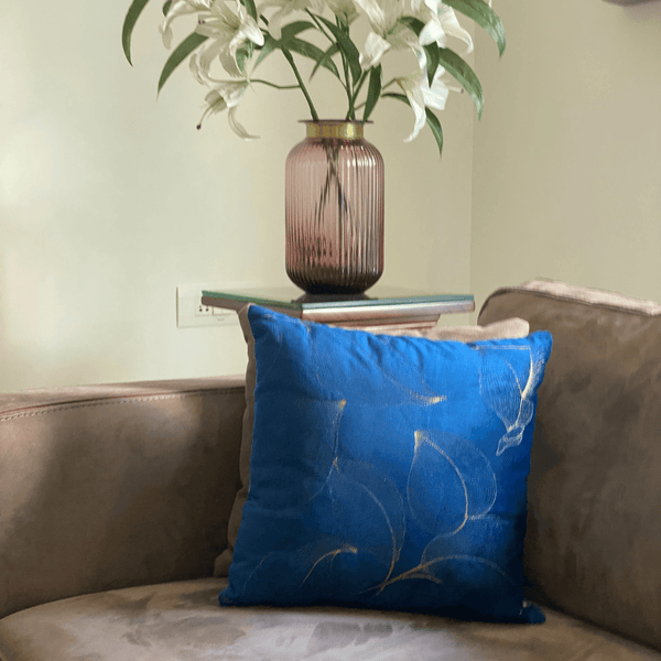 Sadyaska Decorative Leaf Navy Velvet 16x16 1 Pcs Cushion Cover