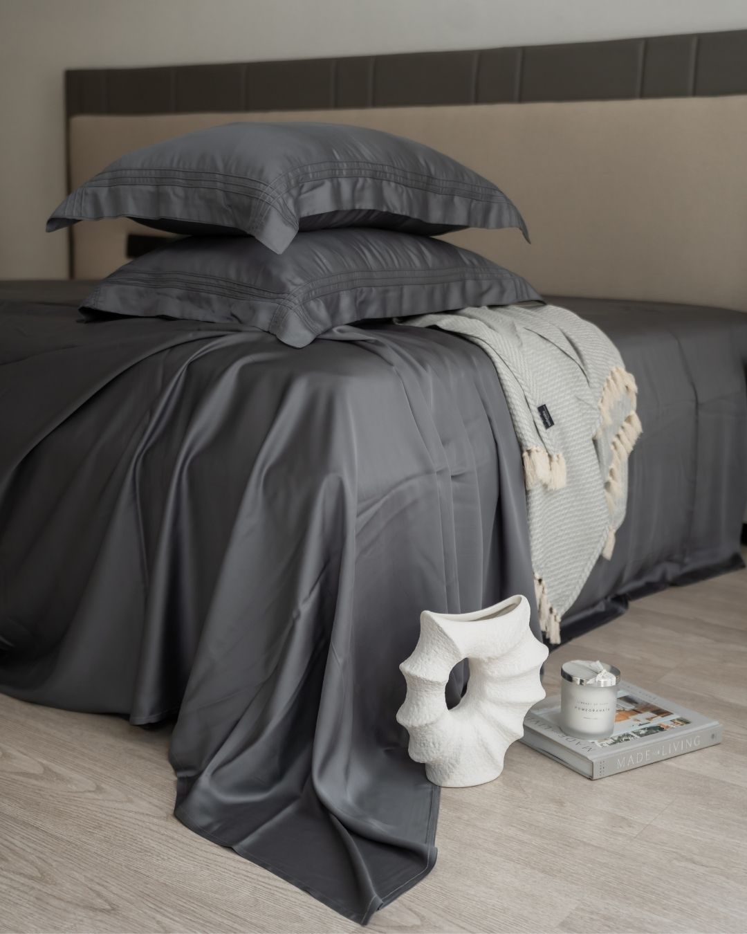 Sadyaska Charcoal Grey Pleated Bamboo Set 1 Pcs Bedsheet