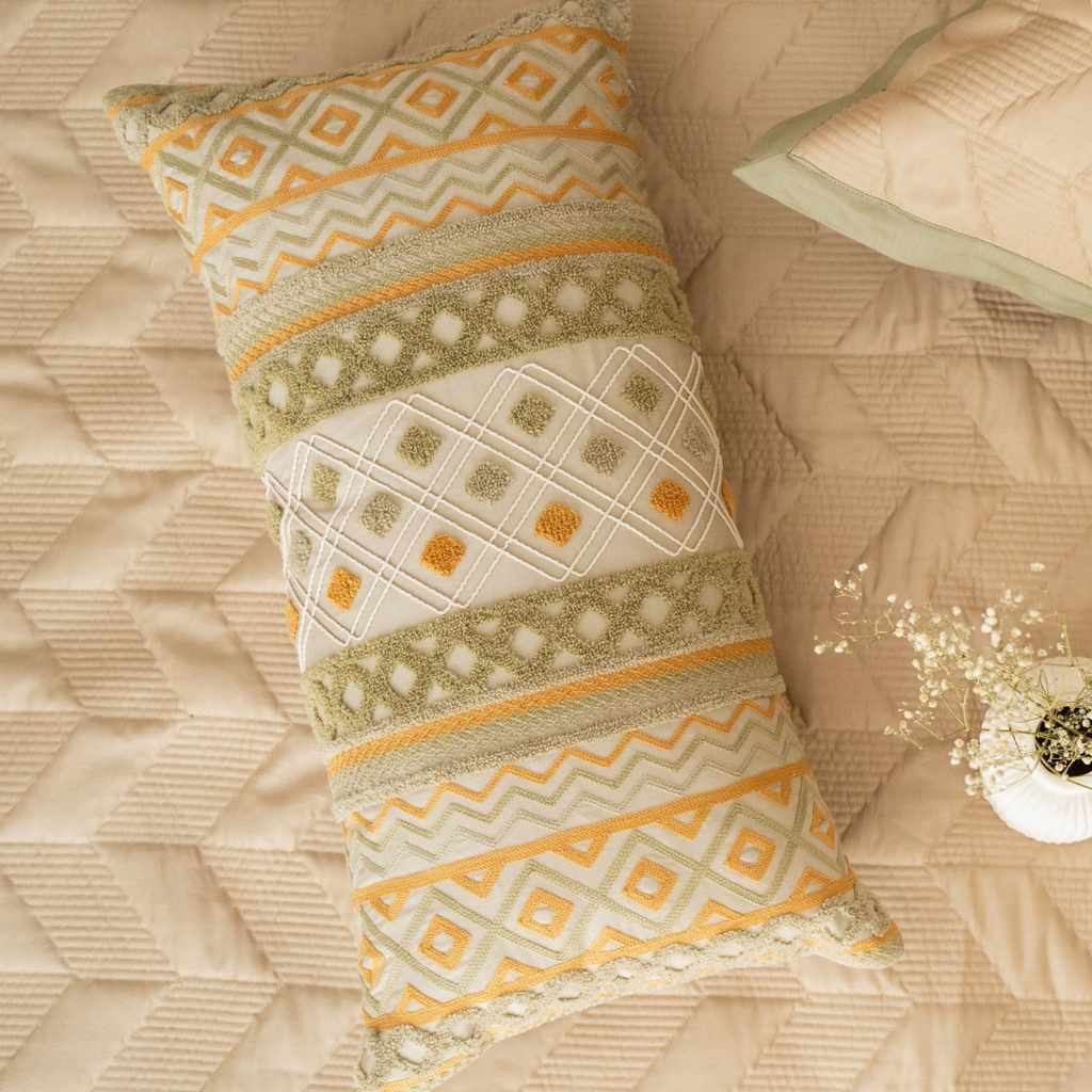 Sadyaska Folk Geo Cotton Embroidered 12x24 1 Pcs Cushion Cover
