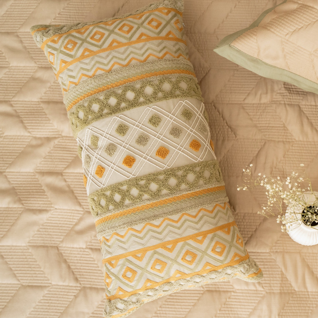 Sadyaska Folk Geo Cotton Embroidered 12x24 1 Pcs Cushion Cover