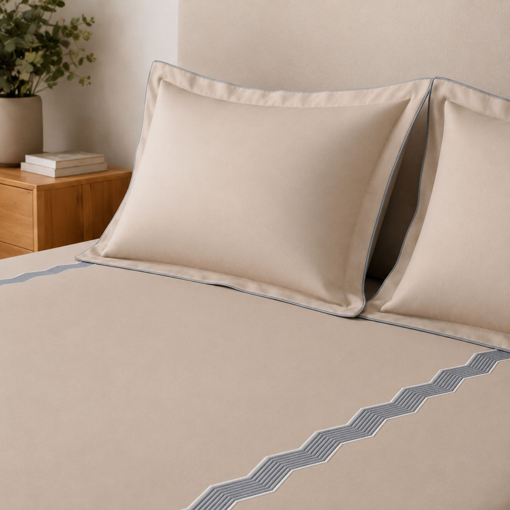 Sansaar by DDdecor Large Bedsheet Set with 2 Pillow Covers - Accord - Birch - Embroidered - 1 Pc