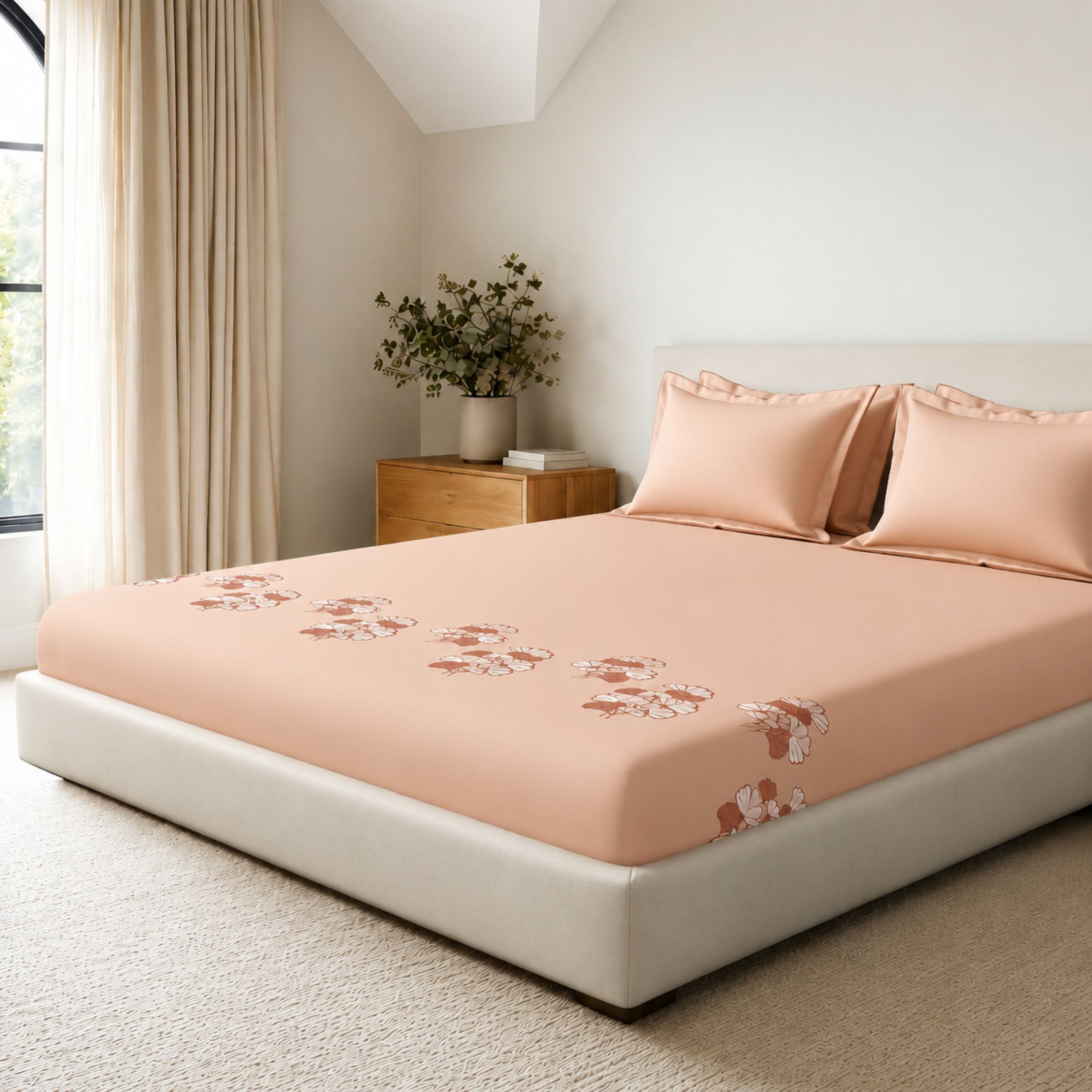 Sansaar by DDdecor Large Bedsheet Set with 2 Pillow Covers - Ginka - Tuscany - Embroidered - 1 Pc