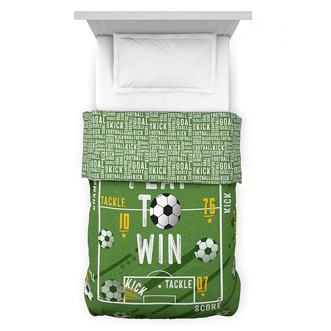 D'Decor Little Bratz Goal Striker | Football Field Green Sports Graphic Print 100% Cotton Kids Bedsheet Set