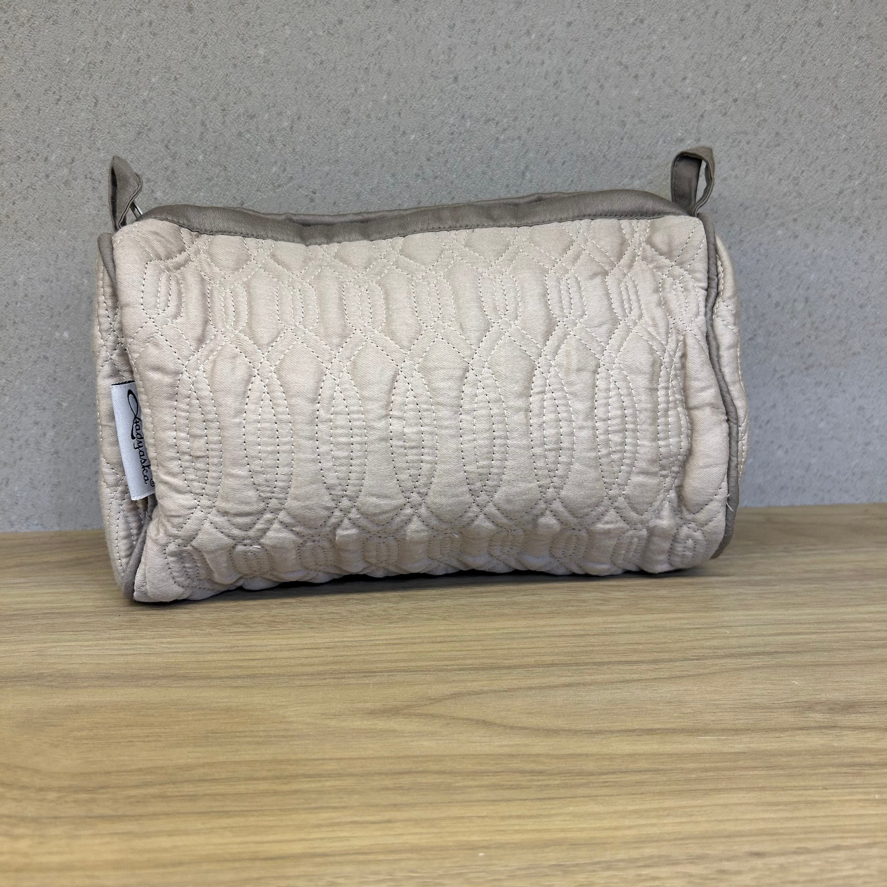 Sadyaska Beige Cotton Medium Size ed Wedding Jewelry Pouch / Cosmetic / Make Up Case Multifunction Storage 1 Pcs Quilt