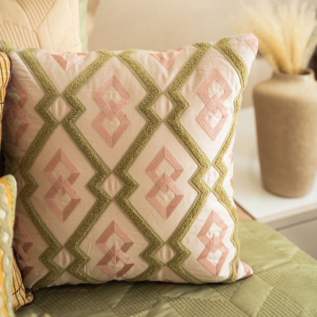 Sadyaska Toledo Cotton Embroidered Ivory 16" X 16" 1 Pcs Cushion Cover