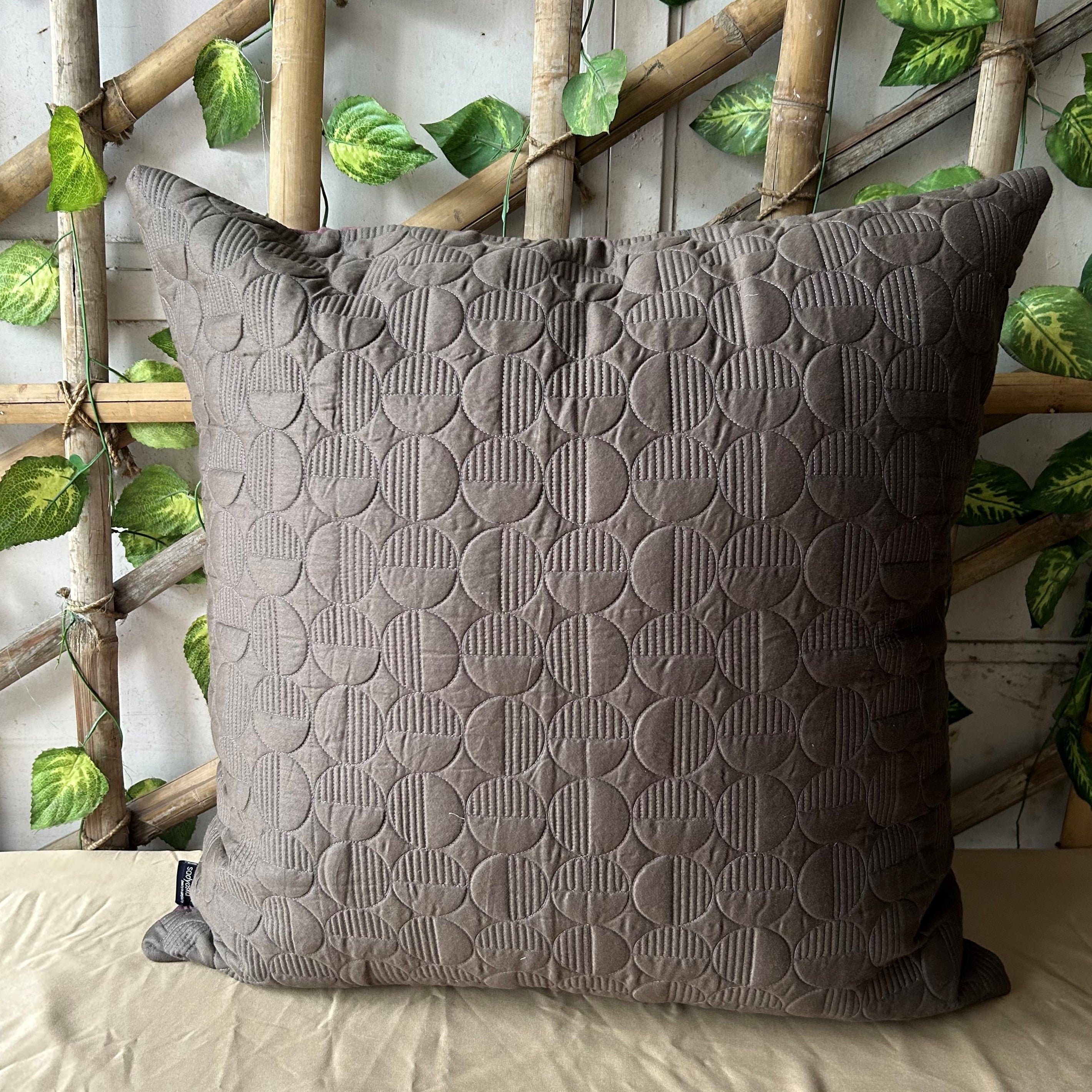 Sadyaska Mauve and Dark Grey Quilted Reversible Cotton 1 Pcs Euro Sham
