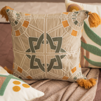 Sadyaska SPECTRUM Cotton Embroidered Beige 16" X 16" 1 Pcs Cushion Cover