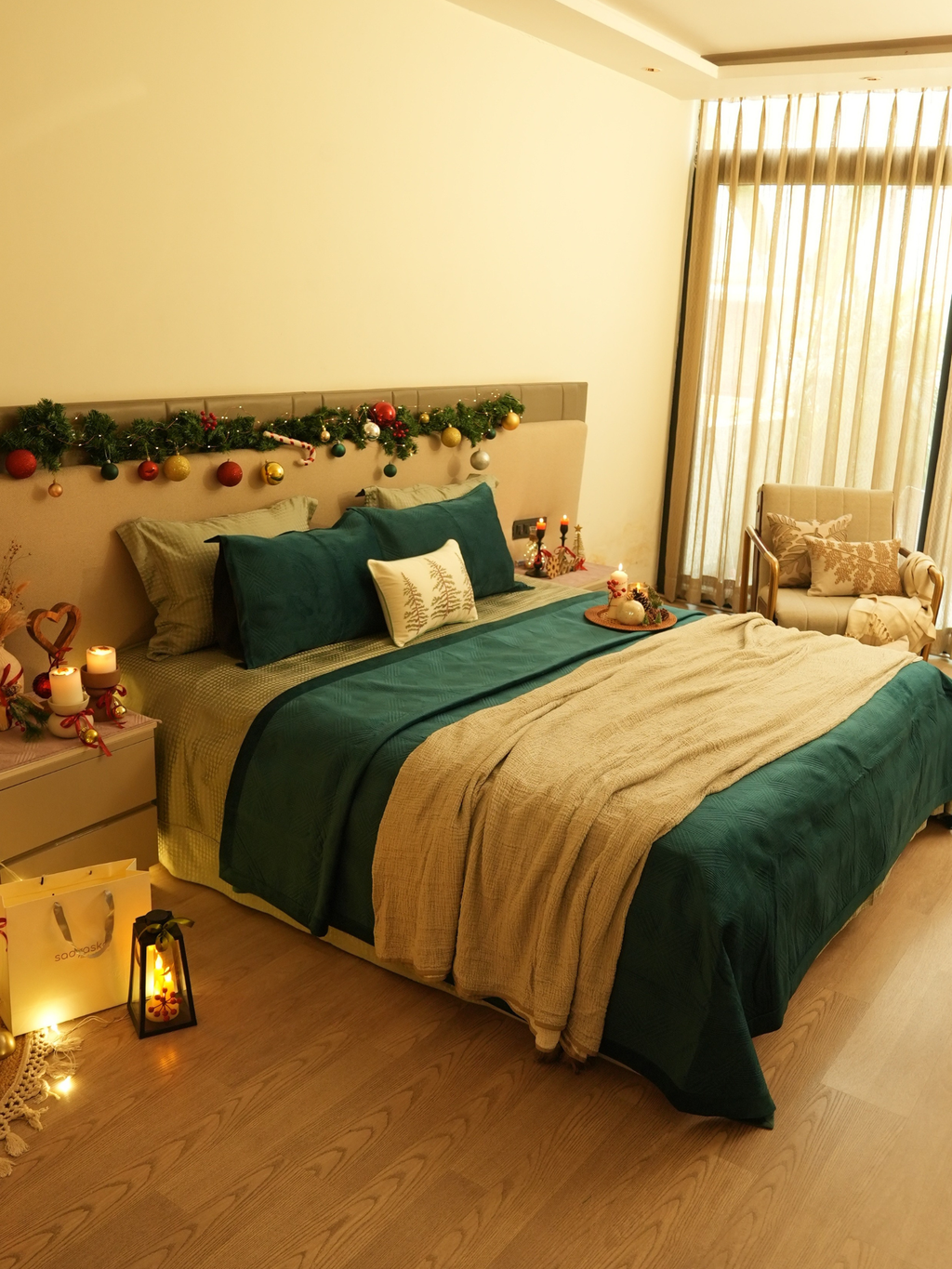 Sadyaska Bonito Emerald Green Velvet Sage Tencel Christmas 1 Pcs Bedding Set
