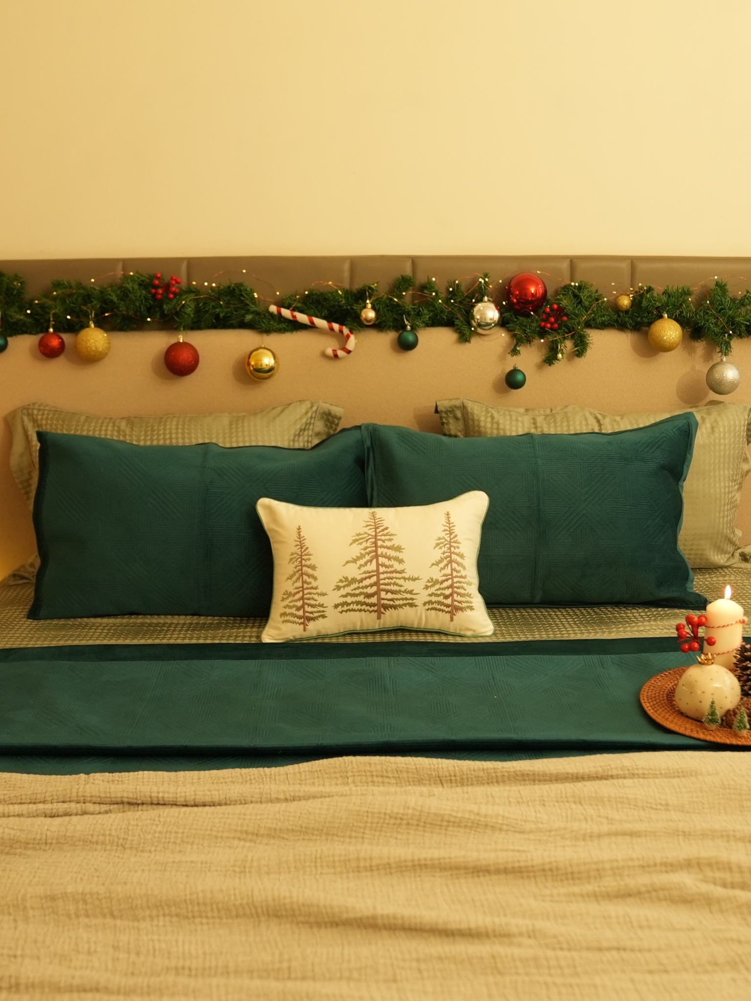 Sadyaska Bonito Emerald Green Velvet Sage Tencel Christmas 1 Pcs Bedding Set