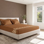Sansaar by DDdecor Large Bedsheet Set with 2 Pillow Covers - Anthea - Teak - Embroidered - 1 Pc