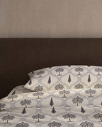 Jaipuri Palm Motif Quilted Bedcover | Handblock Printed Pure Cotton | Premium King Size Double Bedspread