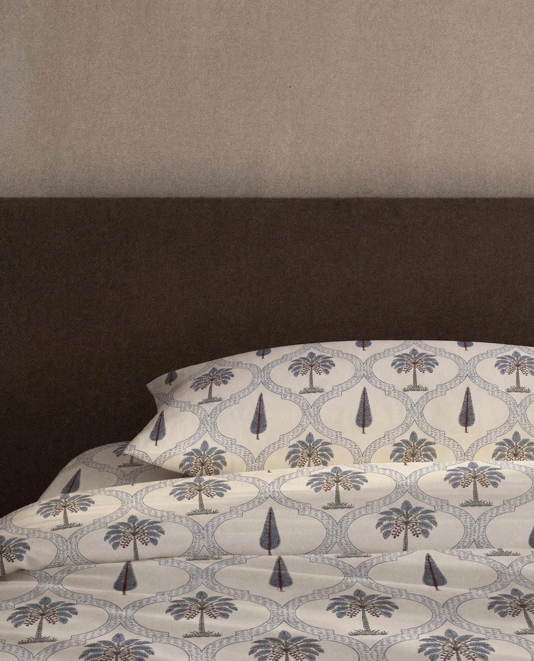 Jaipuri Palm Motif Quilted Bedcover | Handblock Printed Pure Cotton | Premium King Size Double Bedspread