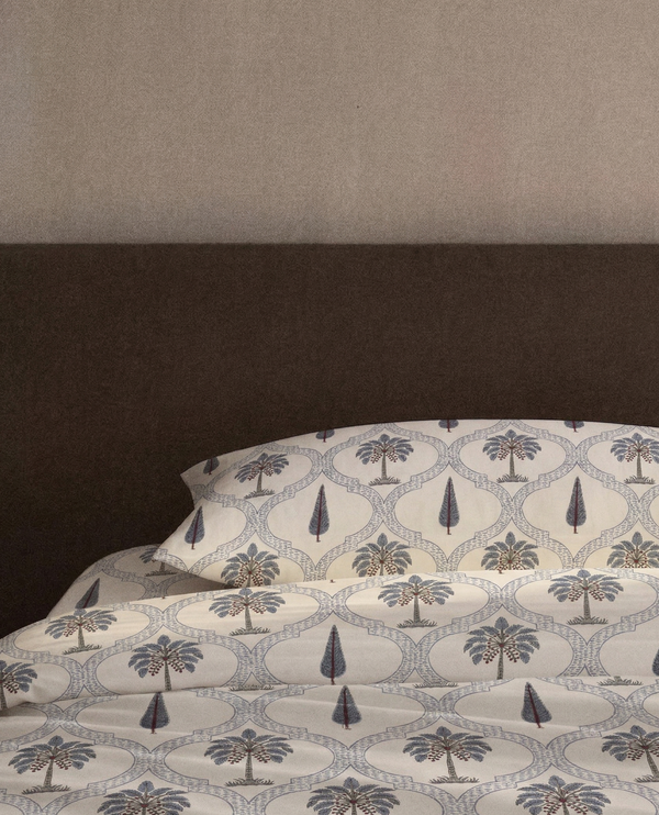 Jaipuri Palm Motif Quilted Bedcover | Handblock Printed Pure Cotton | Premium King Size Double Bedspread