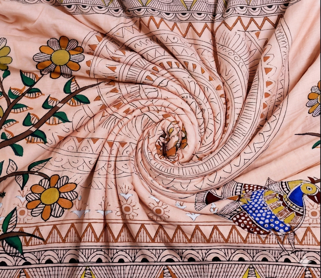 Spaces Shubha Madhubani Peach Blush Traditional Nature-Inspired 300TC Cotton Super King Bed Sheet Set | 1085747 Peach Blush