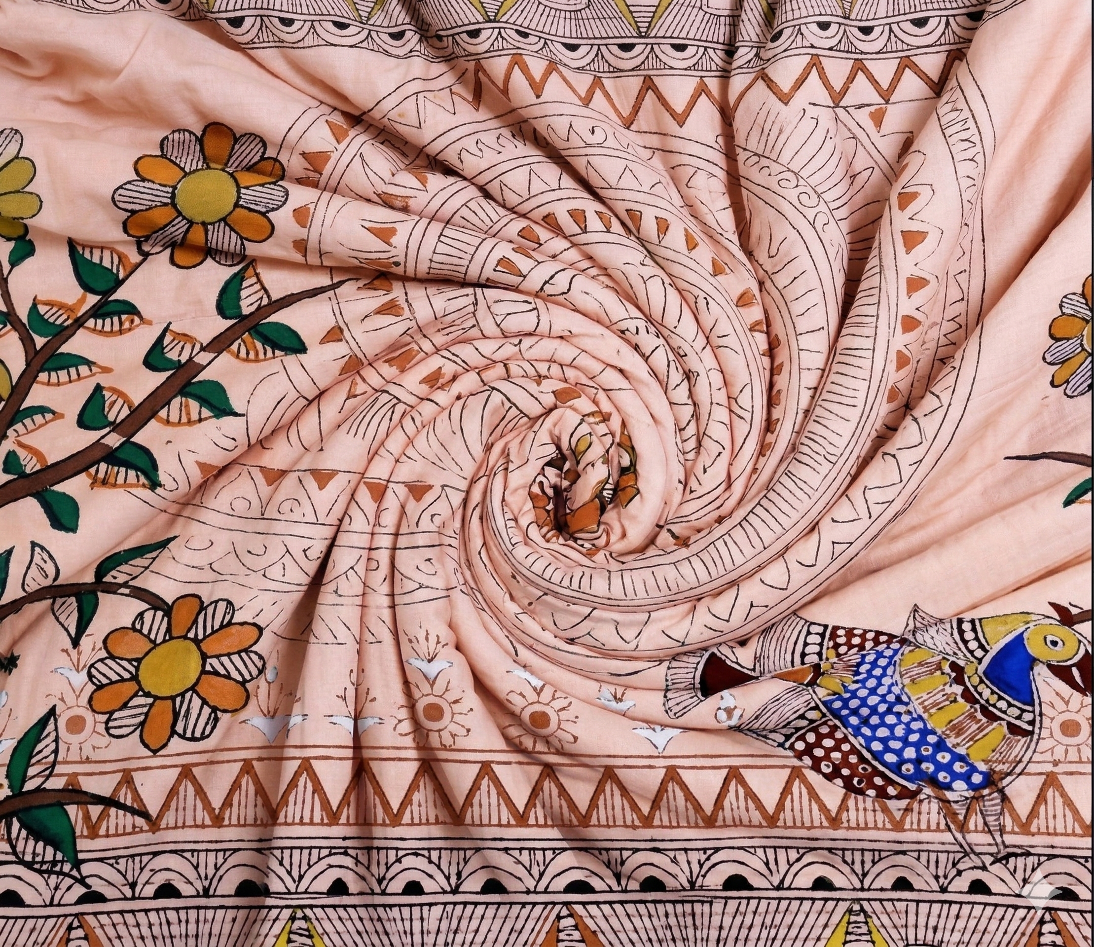 Spaces Shubha Madhubani Peach Blush Traditional Nature-Inspired 300TC Cotton Super King Bed Sheet Set | 1085747 Peach Blush
