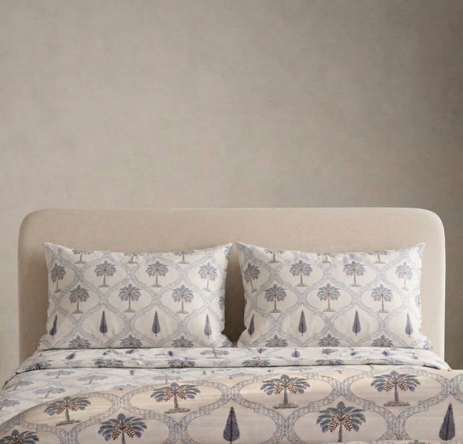 Jaipuri Palm Motif Quilted Bedcover | Handblock Printed Pure Cotton | Premium King Size Double Bedspread