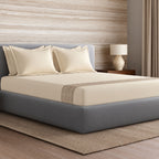 Sansaar by DDdecor Large Bedsheet Set with 2 Pillow Covers - Meander - Summer Sand - Embroidered - 1 Pc