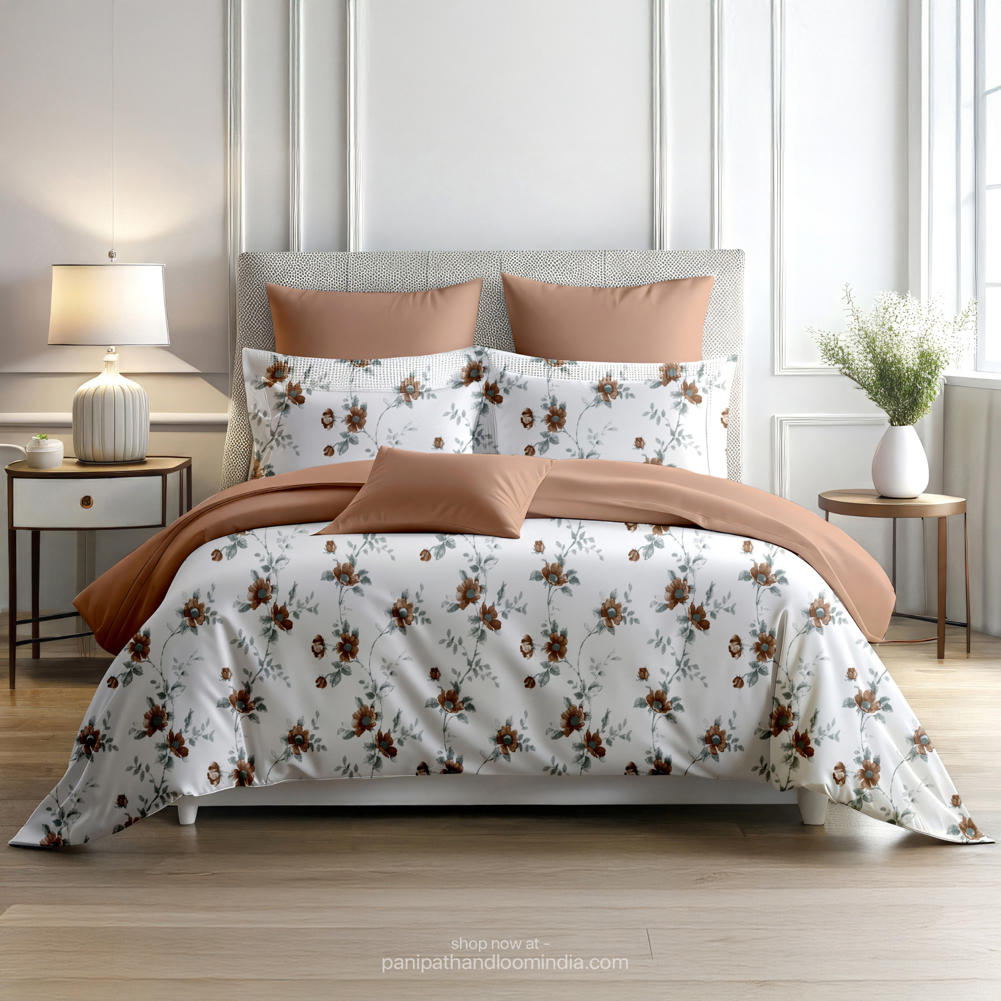 Linsdon Home House of Whites Botanical Grace | Sage Green Digitally Printed 100% Cotton King Bedsheet Set
