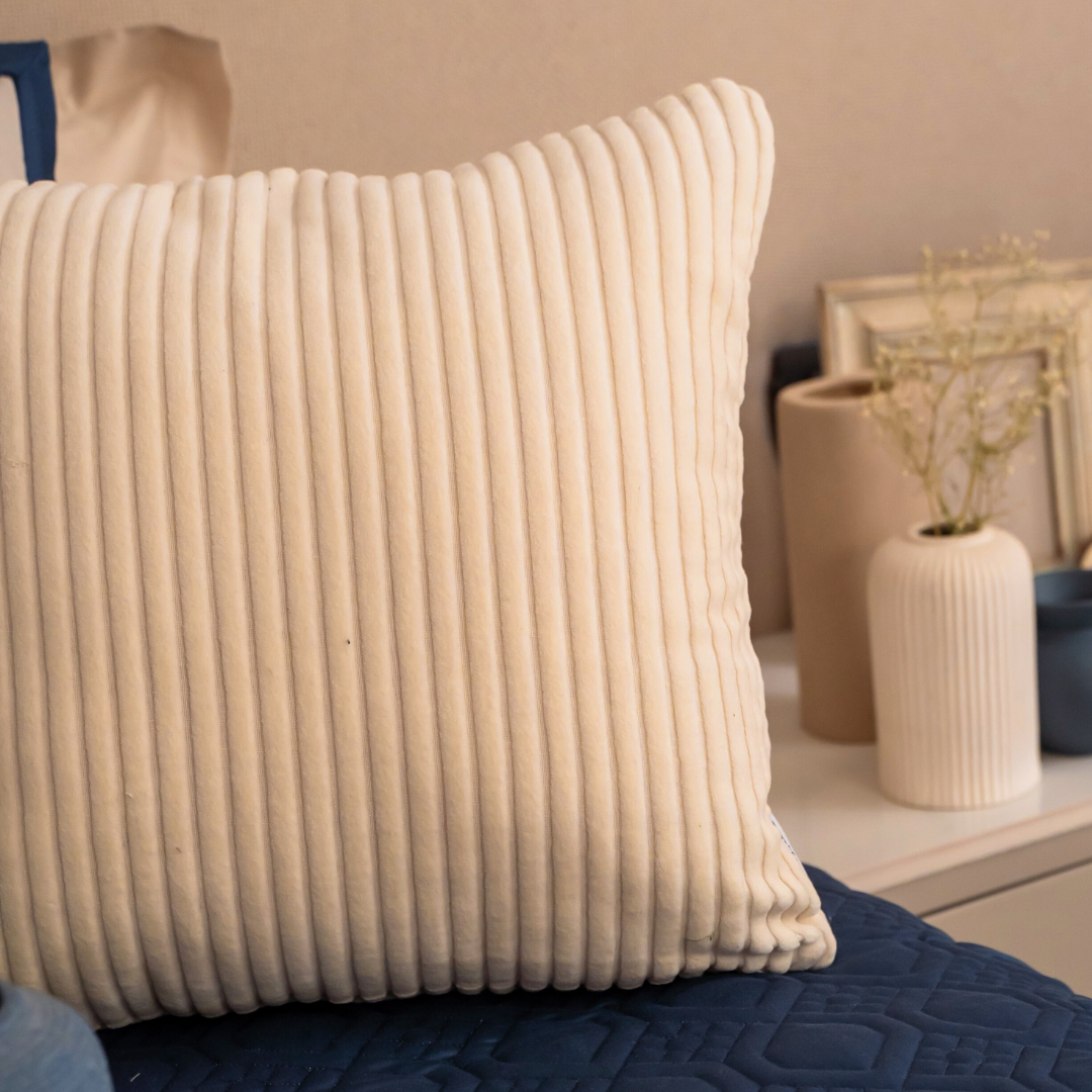 Sadyaska Decorative Dash Ivory Velvet 16x16 1 Pcs Cushion Cover