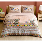 Spaces Shubha Madhubani Peach Blush Traditional Nature-Inspired 300TC Cotton Super King Bed Sheet Set | 1085747 Peach Blush