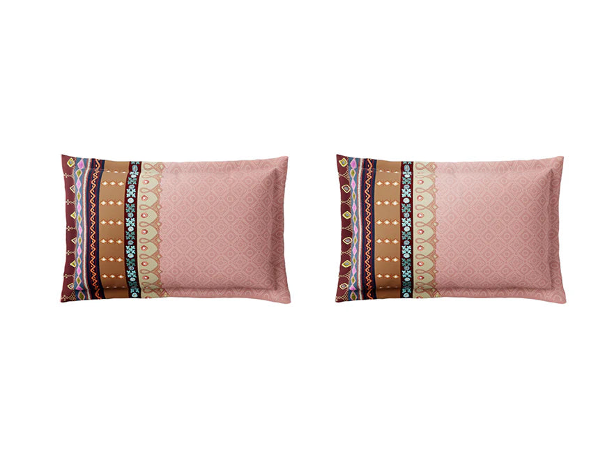 Spaces Shubha Banjara Heavenly Pink Traditional Embroidery Art 300TC Cotton Super King Bed Sheet Set | 1085773 Heavenly Pink