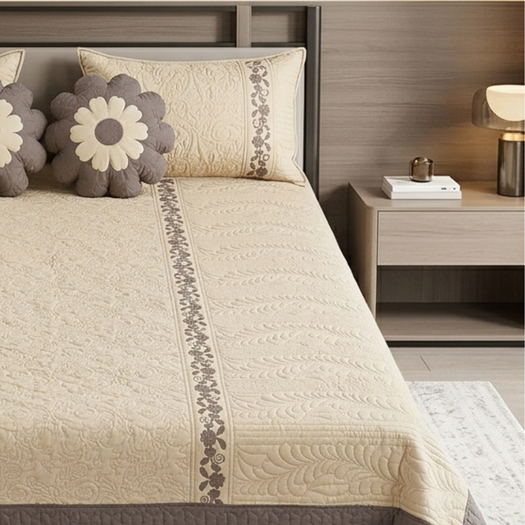 TIMA Angel 5PC Bedcover | Muted Taupe & Cream Quilted Set