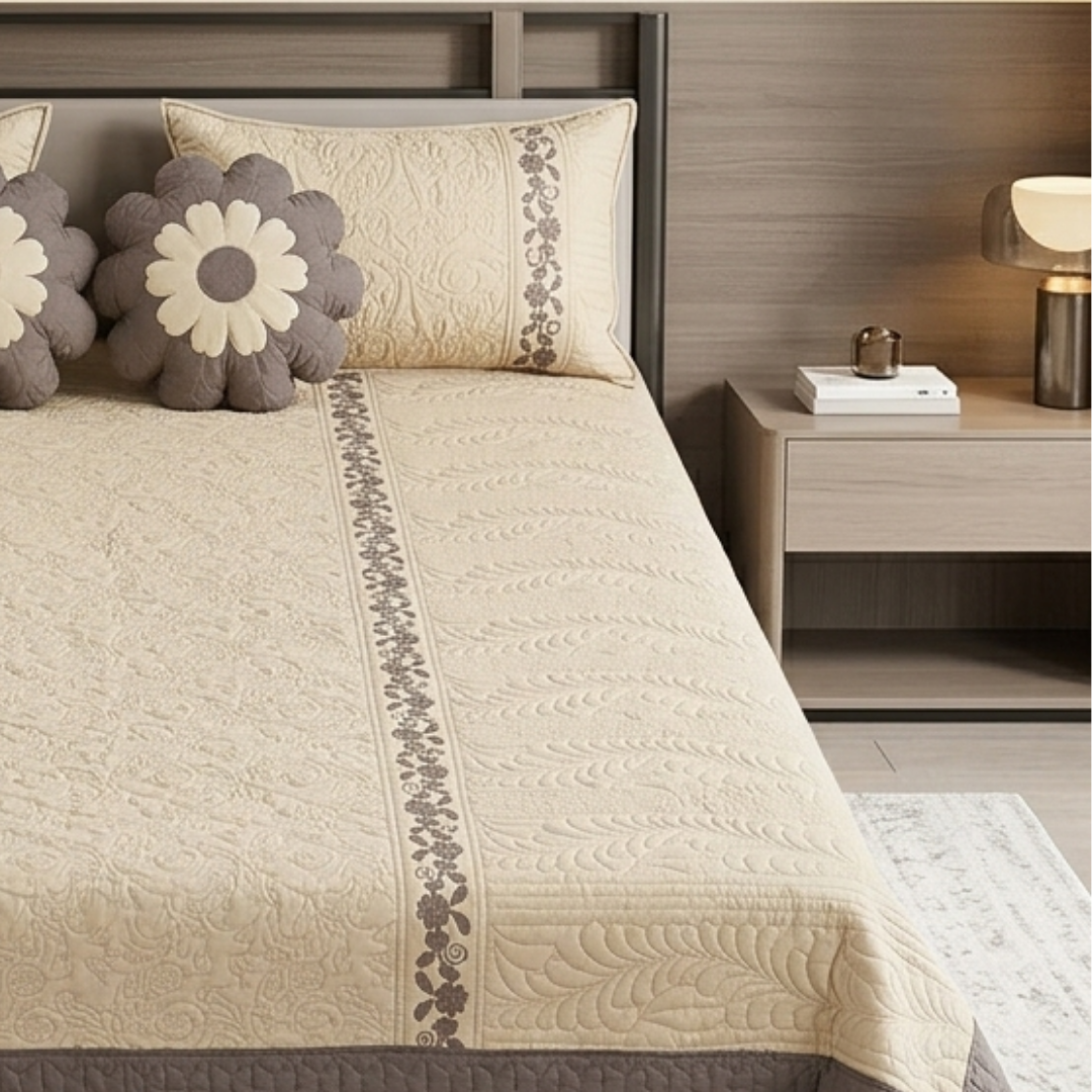 TIMA Angel 5PC Bedcover | Muted Taupe & Cream Quilted Set