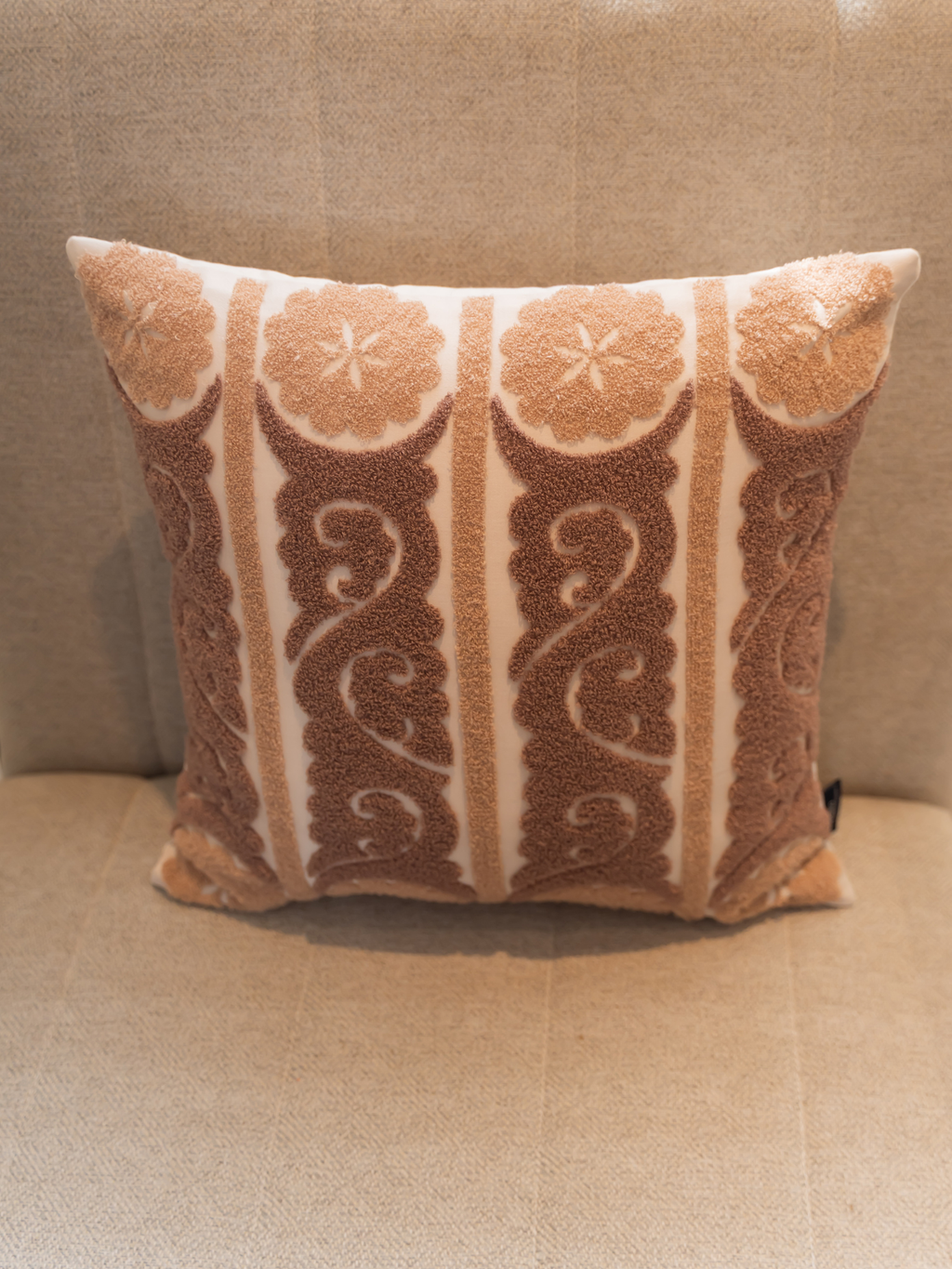 Sadyaska Fantasia Oats Beige Cotton Embroidered 16" X 16" 1 Pcs Cushion Cover