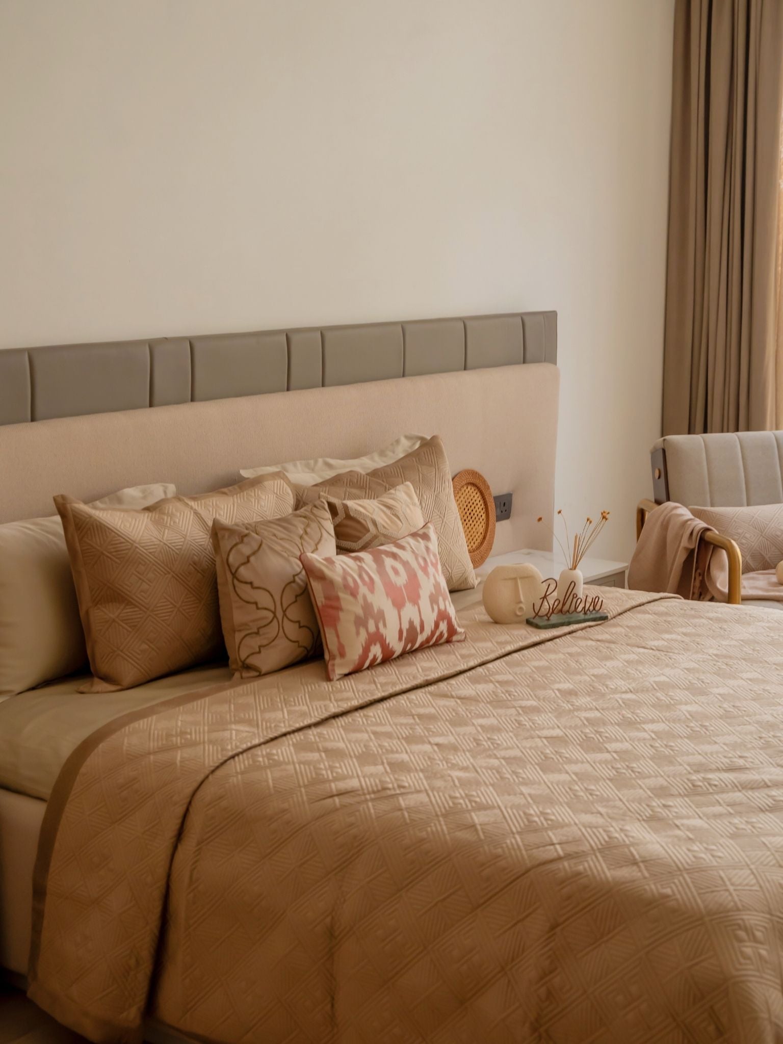 Sadyaska Isla Champagne Gold Velvet Set 1 Pcs Bedspread