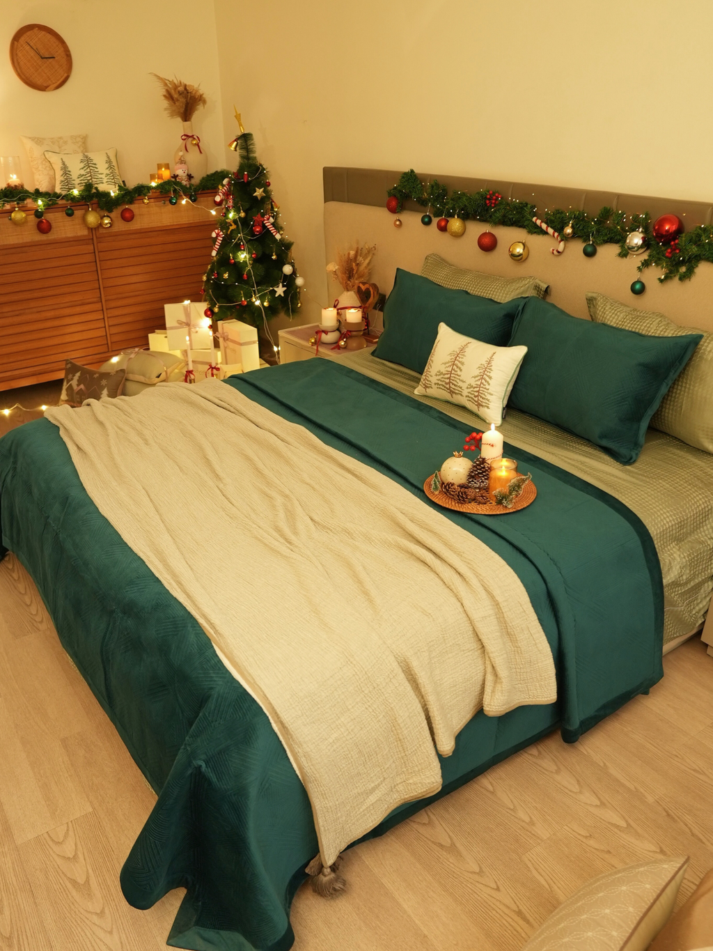 Sadyaska Bonito Emerald Green Velvet Sage Tencel Christmas 1 Pcs Bedding Set