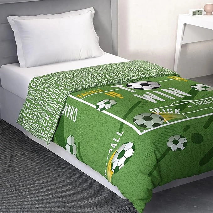 D'Decor Little Bratz Goal Striker | Football Field Green Sports Graphic Print 100% Cotton Kids Bedsheet Set