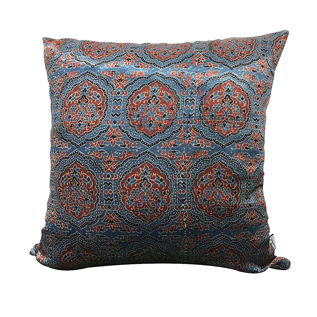Sadyaska Ajrakh Printed Decorative Pillow 16x16, Blue 1 Pcs Cushion Cover