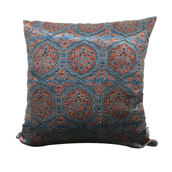 Sadyaska Ajrakh Printed Decorative Pillow 16x16, Blue 1 Pcs Cushion Cover