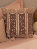 Sadyaska Fantasia Oats Beige Cotton Embroidered 16" X 16" 1 Pcs Cushion Cover