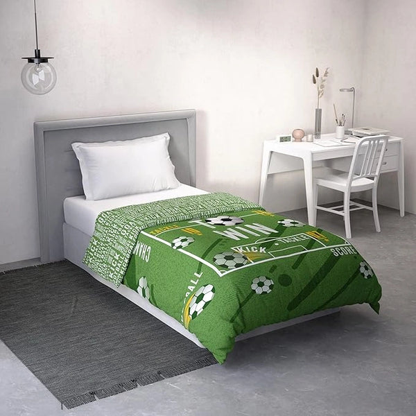 D'Decor Little Bratz Goal Striker | Football Field Green Sports Graphic Print 100% Cotton Kids Bedsheet Set