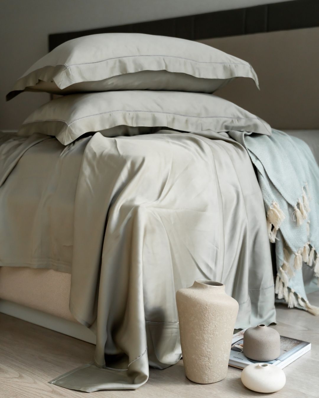 Sadyaska Pistachio Tencel Set with Lace 1 Pcs Bedsheet