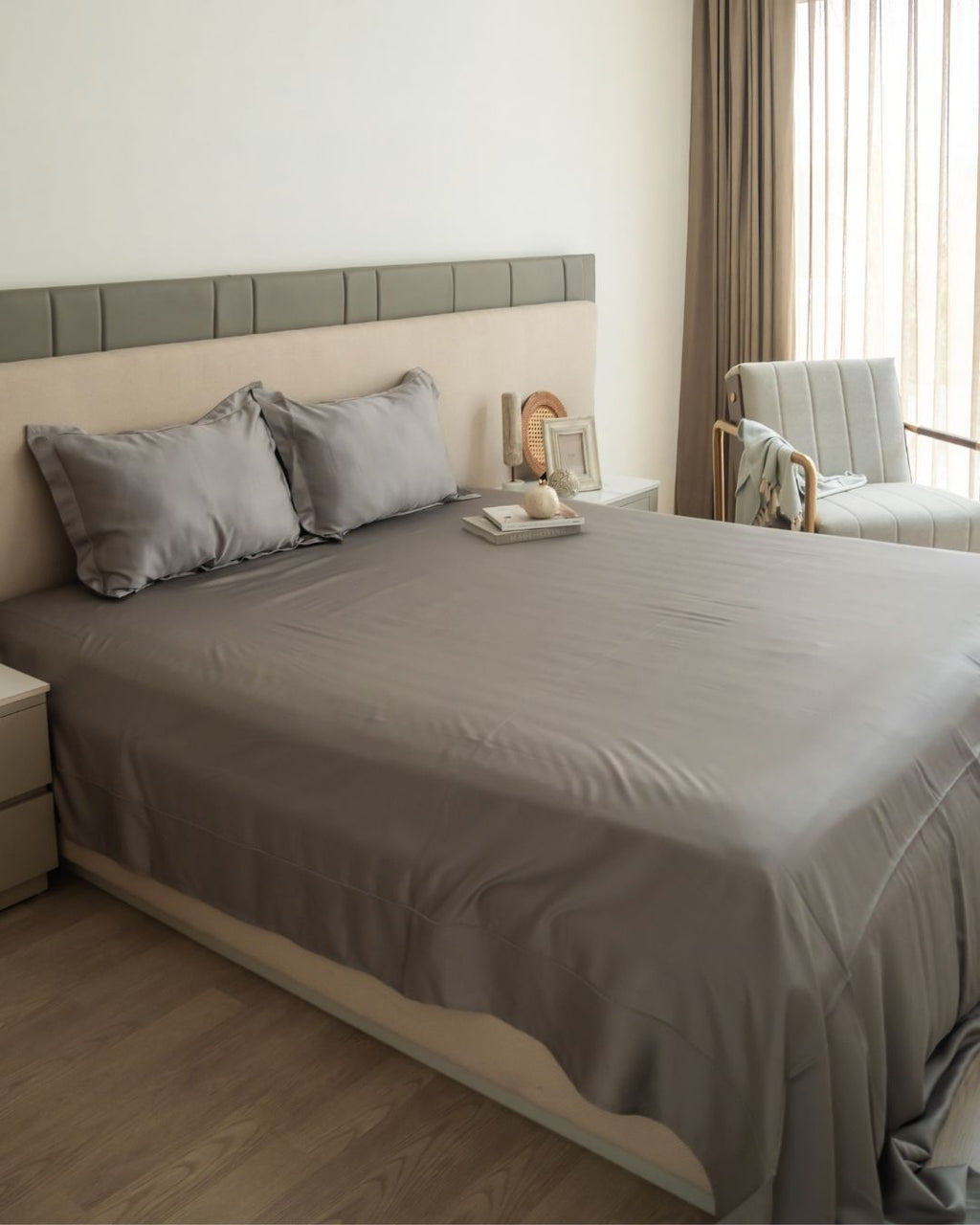 Sadyaska Stone Tencel Set with Lace 1 Pcs Bedsheet