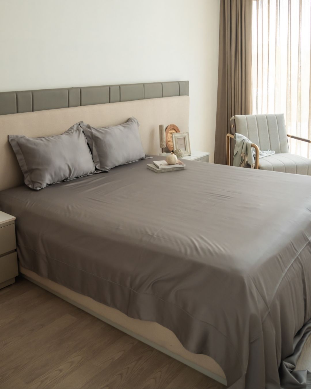 Sadyaska Stone Tencel Set with Lace 1 Pcs Bedsheet